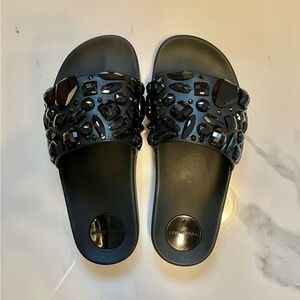 Marc Jacobs Black Rhinestone PU Slides